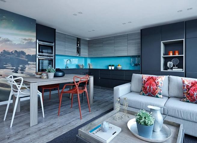 Функциональный фартук для кухни из стекла