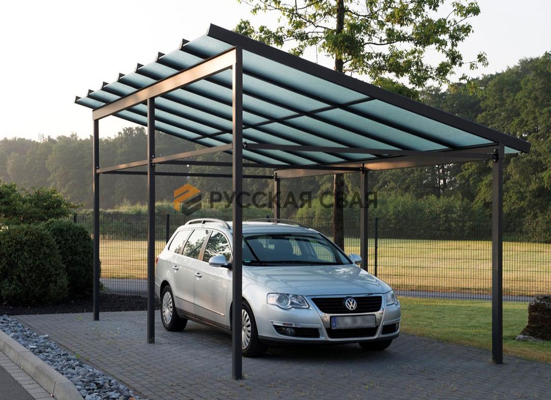 Изготовление навеса для автомобиля, фото односкатных, двускатных, арочных навесов